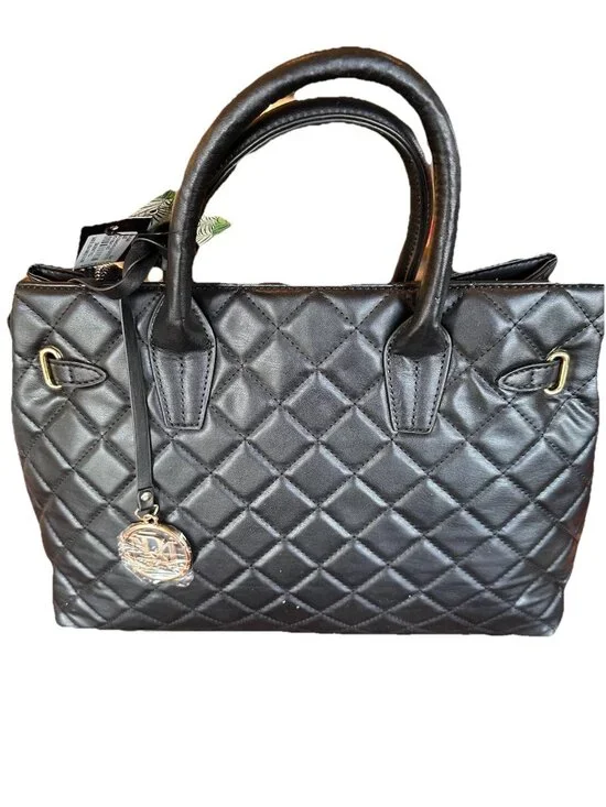 NWT Designer Badgley Mischka Tote Bag w/ Gold Lock Big Quilted Black - Picture 2 of 9